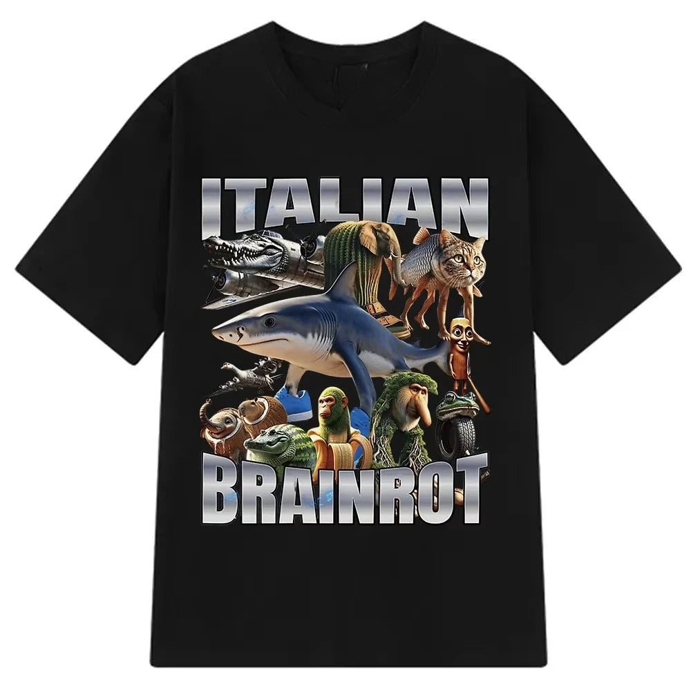 Tralalero Tralala x Tung Tung Sahur Meme T-Shirt β Funny Italian Brainrot Crocodilo Tee | Unisex Loose Fit Viral Internet Shirt