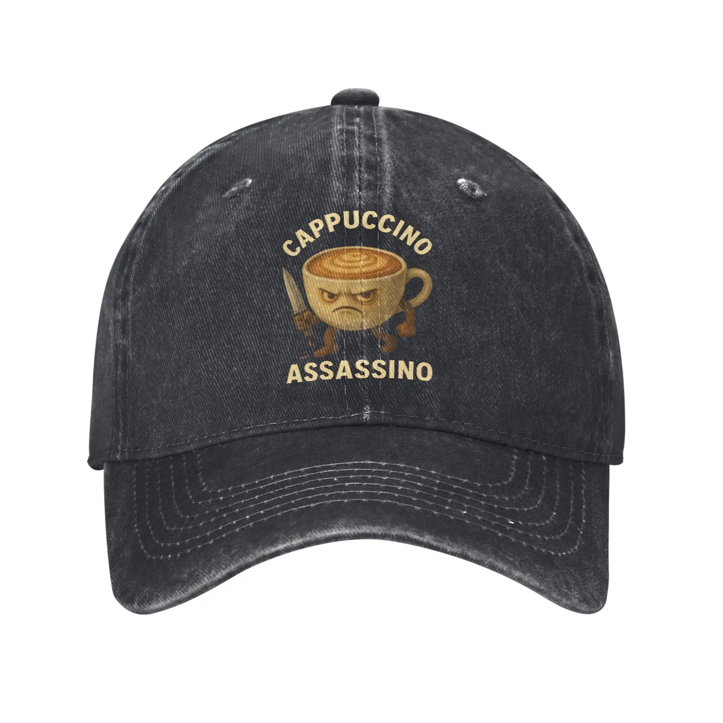 CAPPUCCINO ASSASSINO -Vintage Distressed Baseball Cap β Washed Snapback Dad Hat | Outdoor Running, Golf & Memecore Streetwear Gift