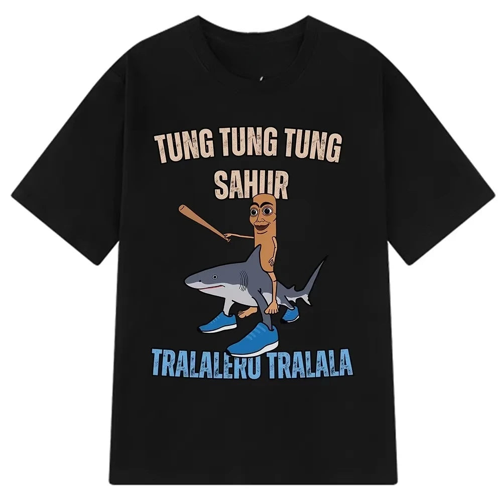 Tralalero Tralala x Tung Tung Sahur Meme T-Shirt β Funny Italian Brainrot Crocodilo Tee | Unisex Loose Fit Viral Internet Shirt