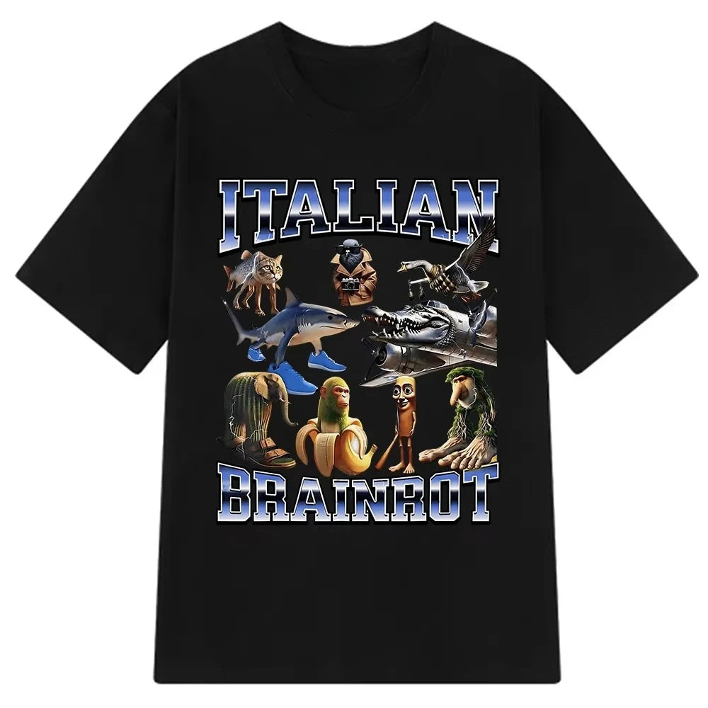 Tralalero Tralala x Tung Tung Sahur Meme T-Shirt β Funny Italian Brainrot Crocodilo Tee | Unisex Loose Fit Viral Internet Shirt