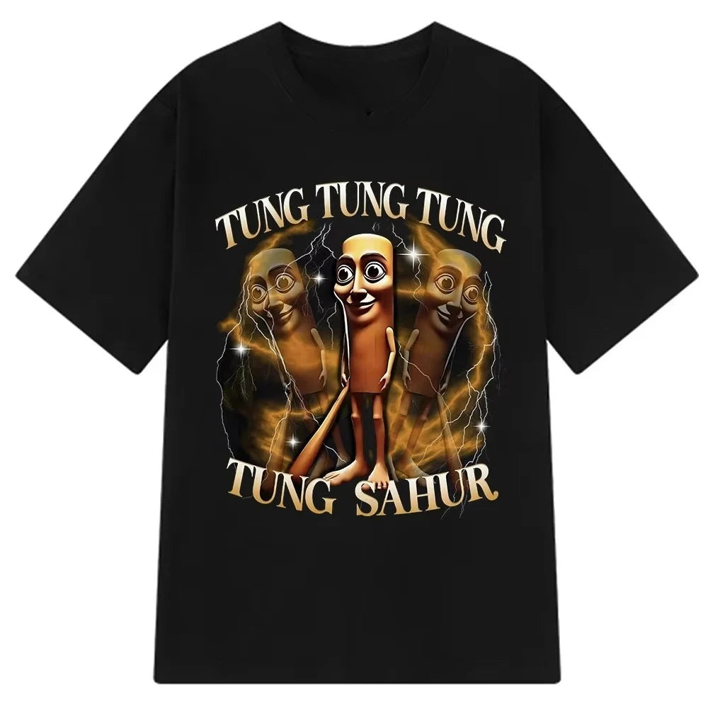 Tralalero Tralala x Tung Tung Sahur Meme T-Shirt β Funny Italian Brainrot Crocodilo Tee | Unisex Loose Fit Viral Internet Shirt