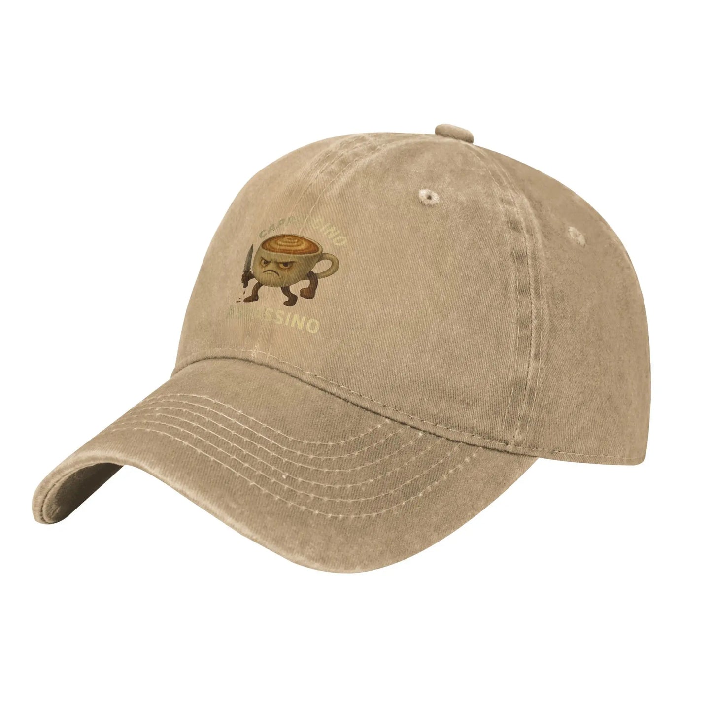 CAPPUCCINO ASSASSINO -Vintage Distressed Baseball Cap β Washed Snapback Dad Hat | Outdoor Running, Golf & Memecore Streetwear Gift