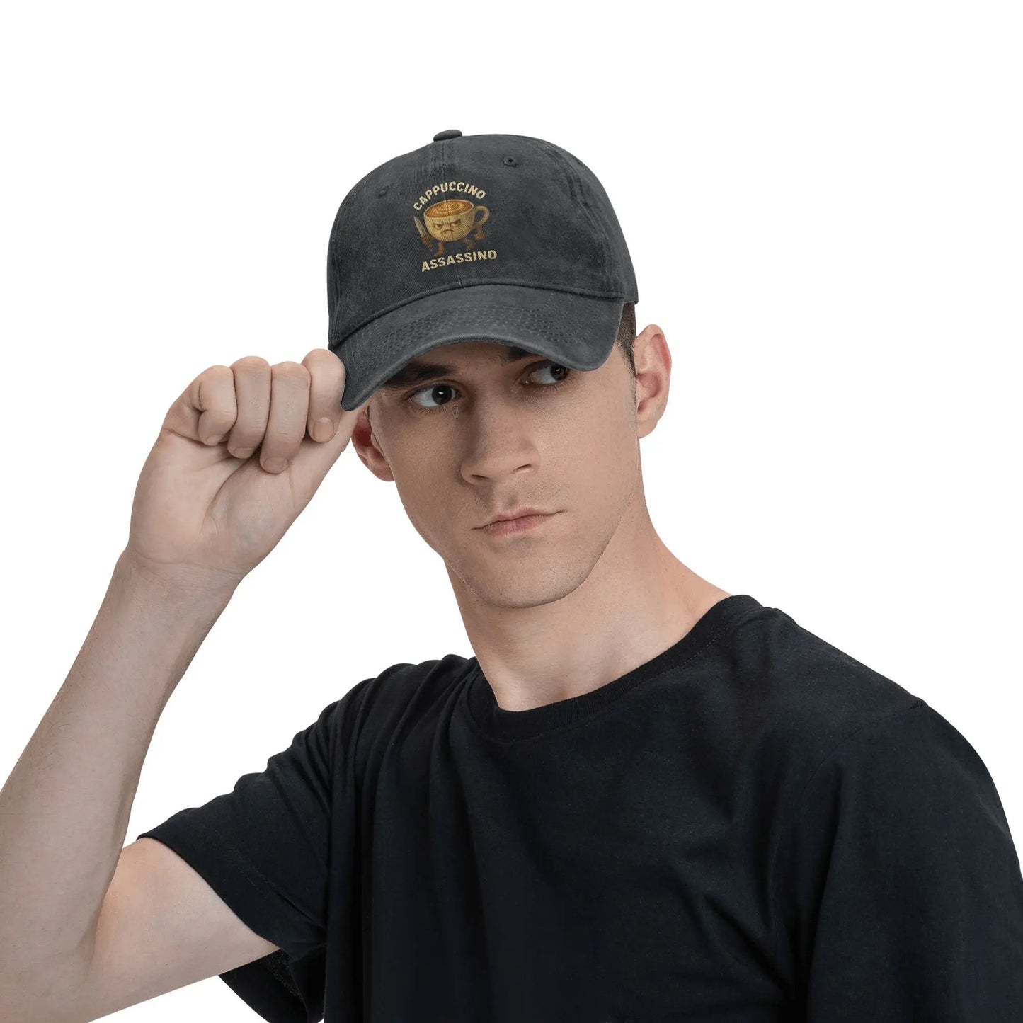 CAPPUCCINO ASSASSINO -Vintage Distressed Baseball Cap β Washed Snapback Dad Hat | Outdoor Running, Golf & Memecore Streetwear Gift