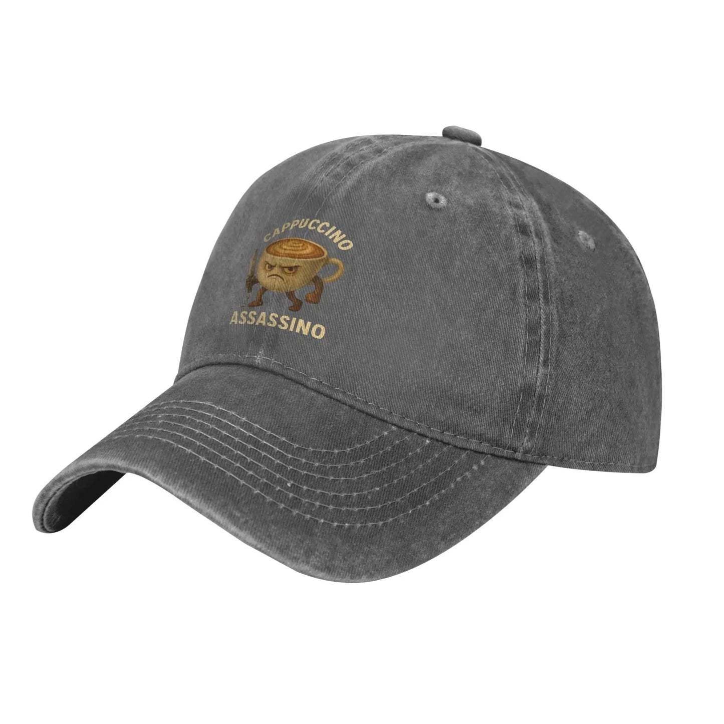 CAPPUCCINO ASSASSINO -Vintage Distressed Baseball Cap β Washed Snapback Dad Hat | Outdoor Running, Golf & Memecore Streetwear Gift