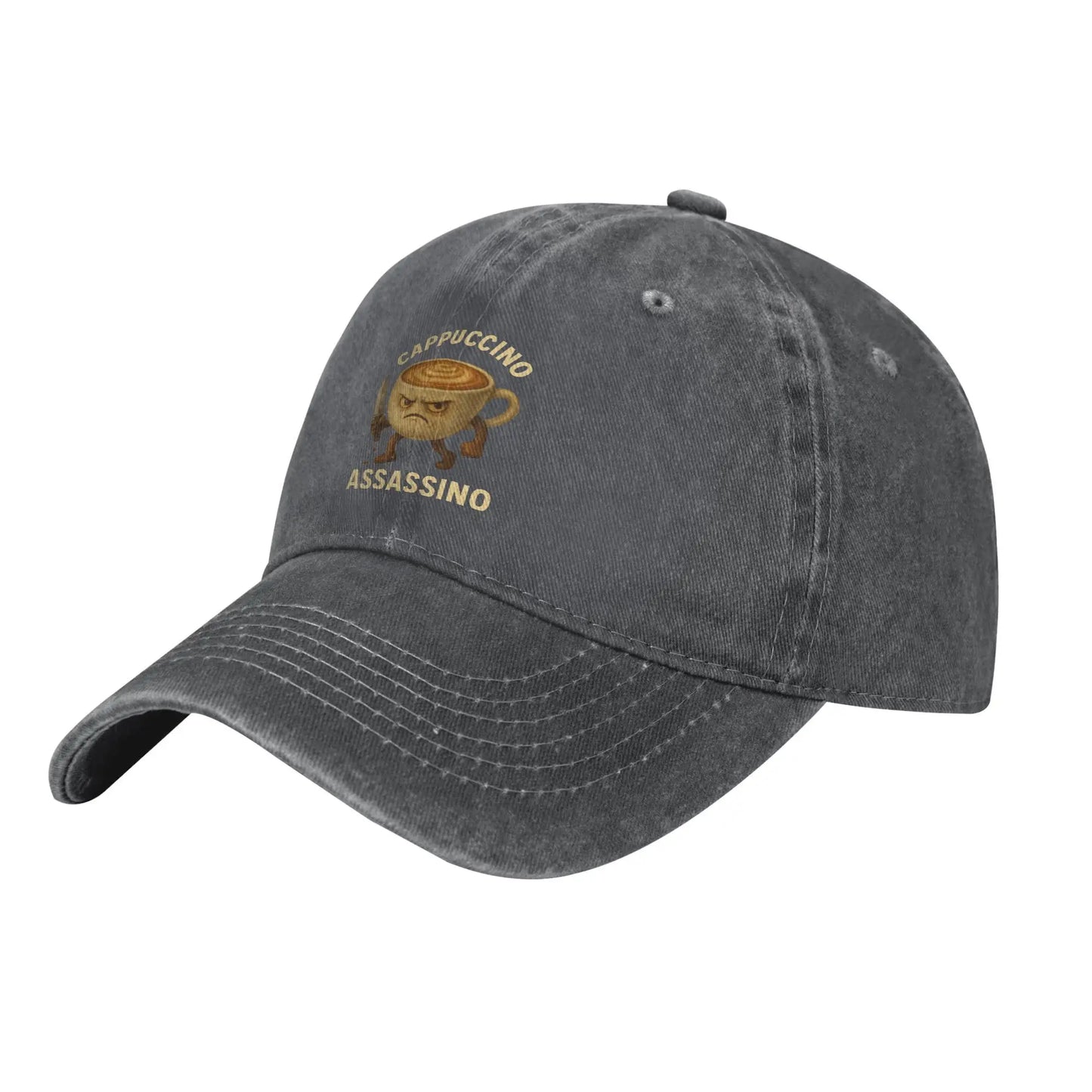 CAPPUCCINO ASSASSINO -Vintage Distressed Baseball Cap β Washed Snapback Dad Hat | Outdoor Running, Golf & Memecore Streetwear Gift