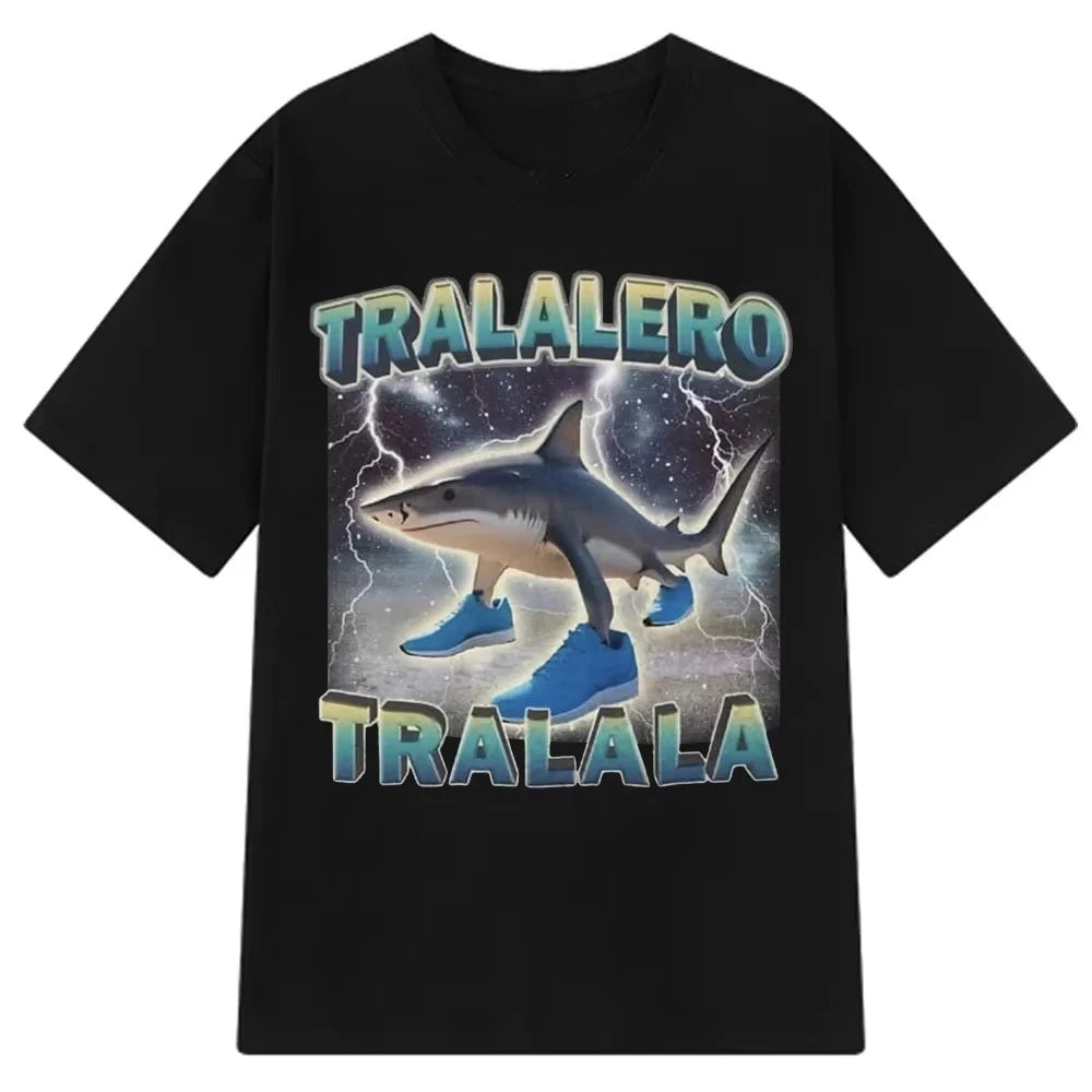 Tralalero Tralala x Tung Tung Sahur Meme T-Shirt β Funny Italian Brainrot Crocodilo Tee | Unisex Loose Fit Viral Internet Shirt