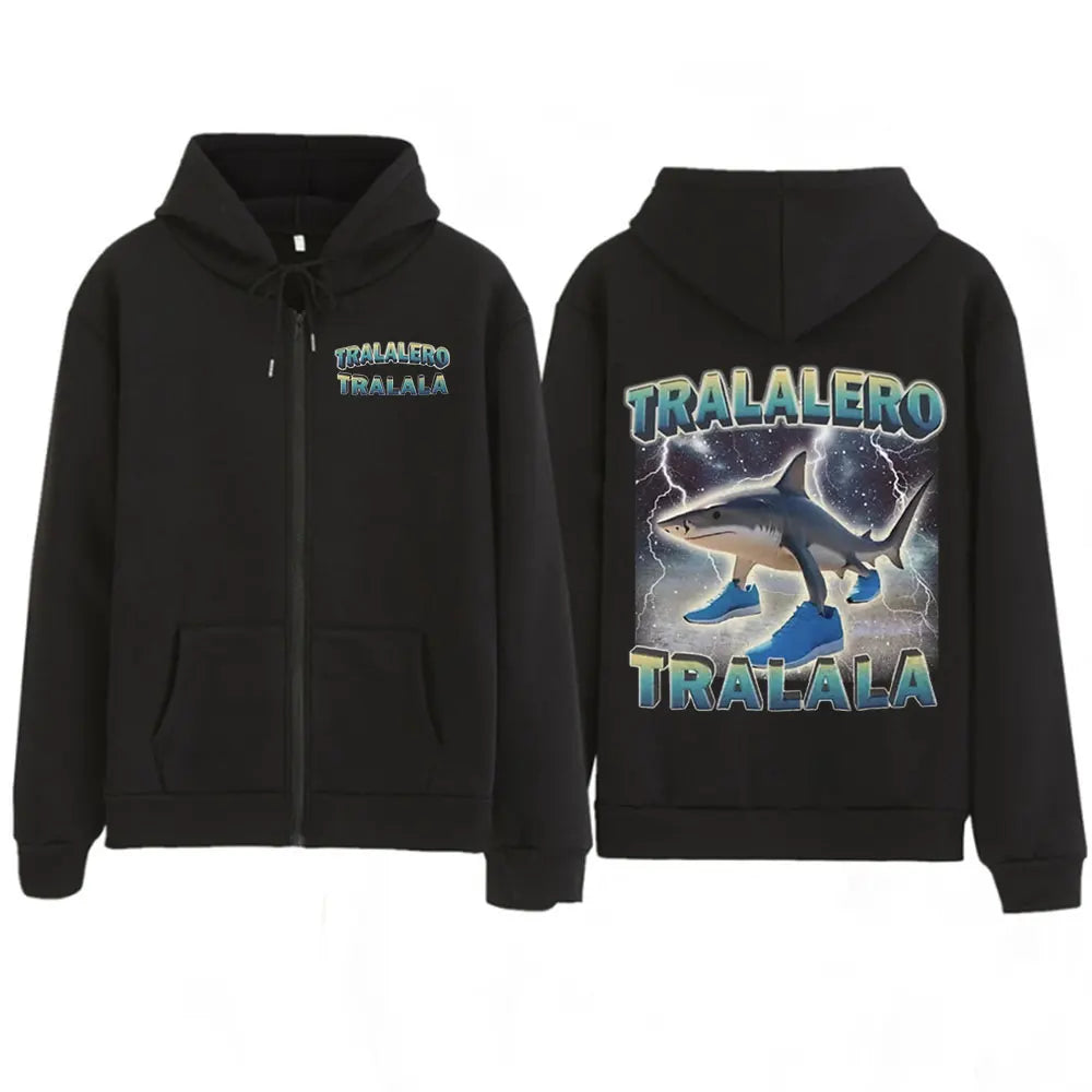 Tralalero Tralala Funny Shark Meme Print Zipper Hoodies Italian Brainrot Men Women Fashion Vintage Zip Up Sweatshirt Jacket Coat