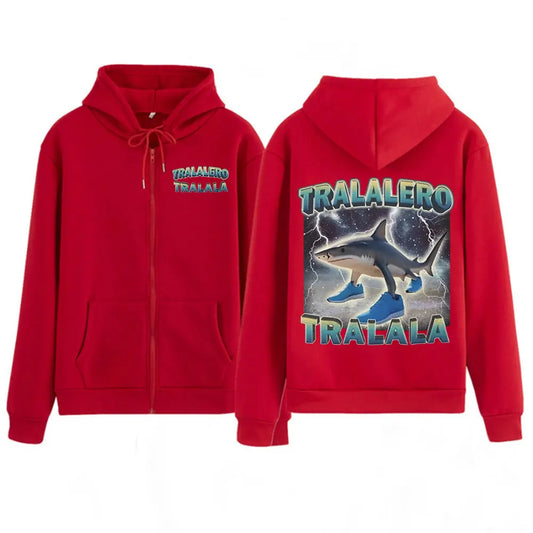 Tralalero Tralala Funny Shark Meme Print Zipper Hoodies Italian Brainrot Men Women Fashion Vintage Zip Up Sweatshirt Jacket Coat