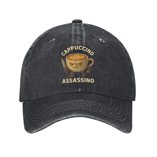 CAPPUCCINO ASSASSINO -Vintage Distressed Baseball Cap – Washed Snapback Dad Hat | Outdoor Running, Golf & Memecore Streetwear Gift