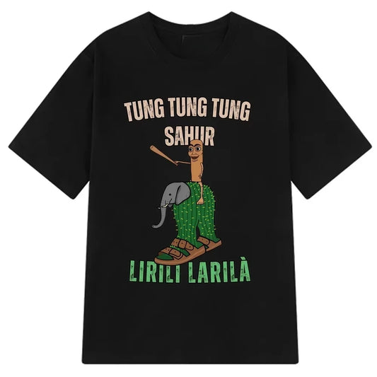 Tralalero Tralala x Tung Tung Sahur Meme T-Shirt – Funny Italian Brainrot Crocodilo Tee | Unisex Loose Fit Viral Internet Shirt