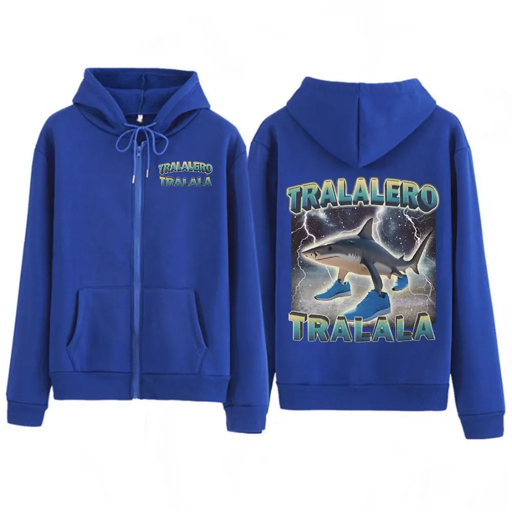 Tralalero Tralala Funny Shark Meme Print Zipper Hoodies Italian Brainrot Men Women Fashion Vintage Zip Up Sweatshirt Jacket Coat