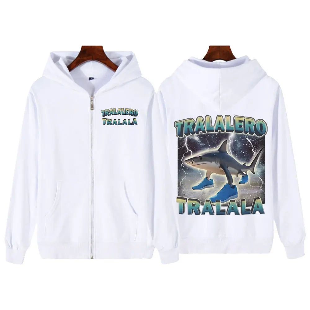 Tralalero Tralala Funny Shark Meme Print Zipper Hoodies Italian Brainrot Men Women Fashion Vintage Zip Up Sweatshirt Jacket Coat