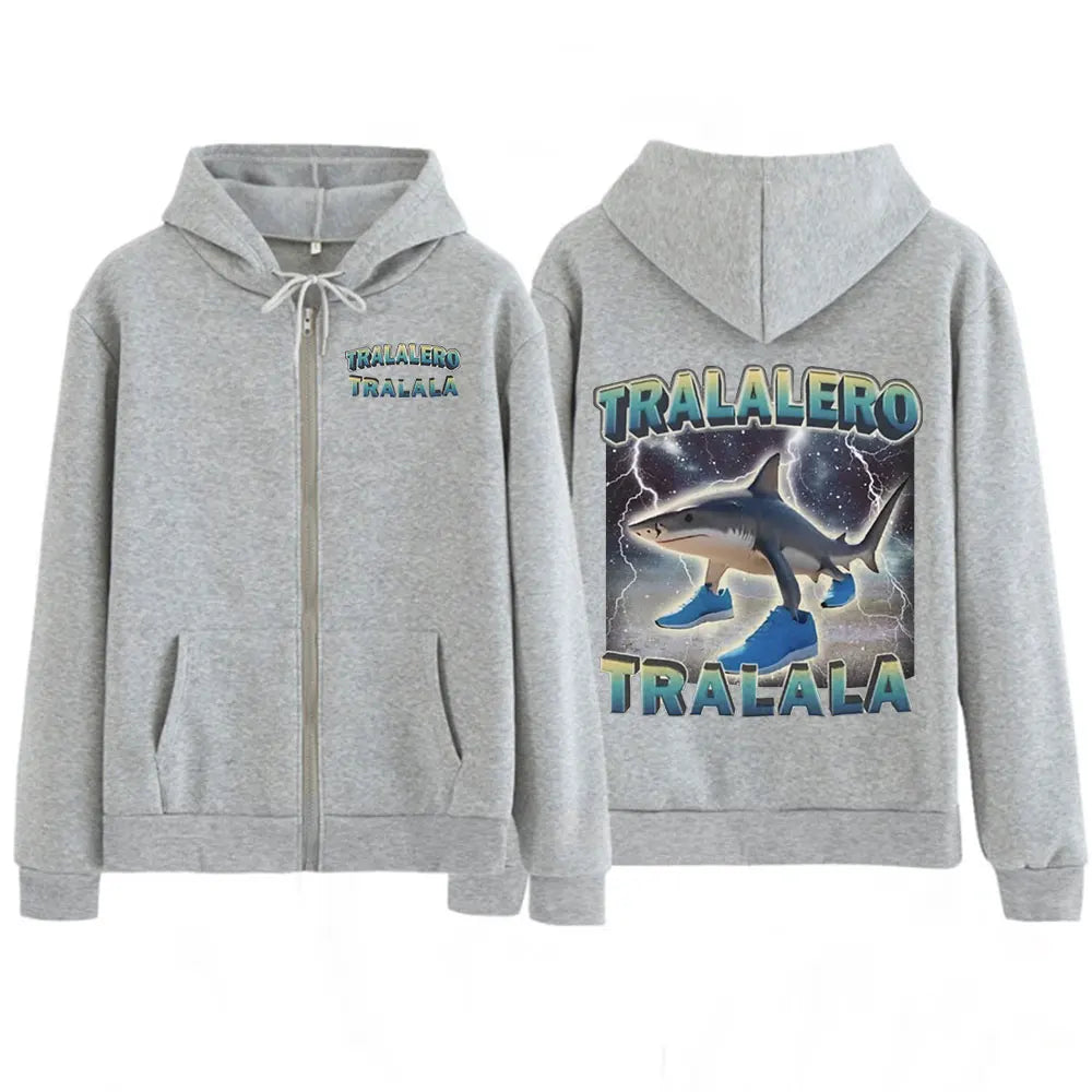 Tralalero Tralala Funny Shark Meme Print Zipper Hoodies Italian Brainrot Men Women Fashion Vintage Zip Up Sweatshirt Jacket Coat