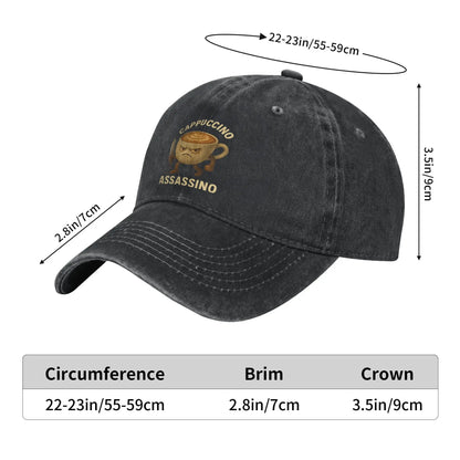 CAPPUCCINO ASSASSINO -Vintage Distressed Baseball Cap – Washed Snapback Dad Hat | Outdoor Running, Golf & Memecore Streetwear Gift